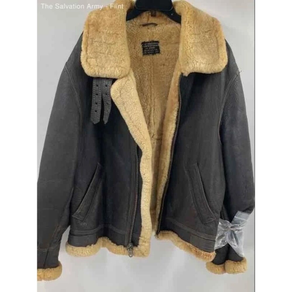 Vintage Aviation Co. Mens Black Leather & Sheepskin Military Jacket Size XL